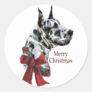 Harlequin Great Dane Weihnachtsgeschenk Runder Aufkleber