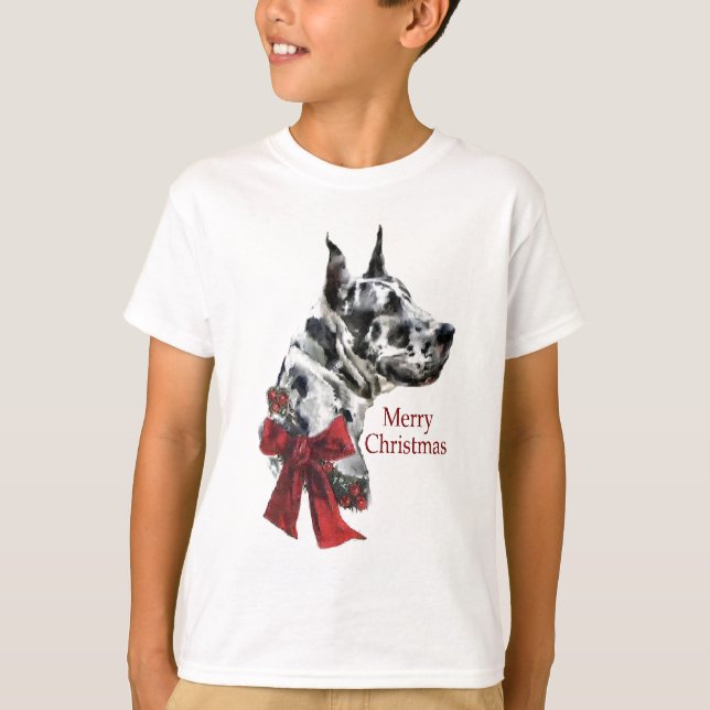 Harlequin Great Dane Weihnachtsgeschenk T-Shirt (Vorderseite)