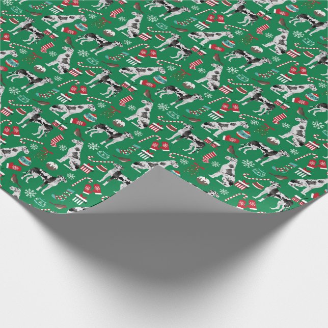 Harlequin Großer Dane Weihnachtshund Geschenkpapier (Ecke)