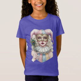 Harlequin in einer Maske mit Pfauenfeder T-Shirt