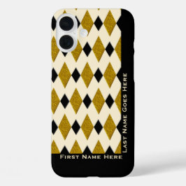 Harlequin in Gold, Schwarz, Creme (Personalisiert) iPhone 16 Plus Hülle