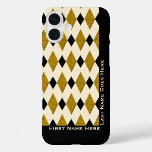 Harlequin in Gold, Schwarz, Creme (Personalisiert) iPhone 16 Plus Hülle