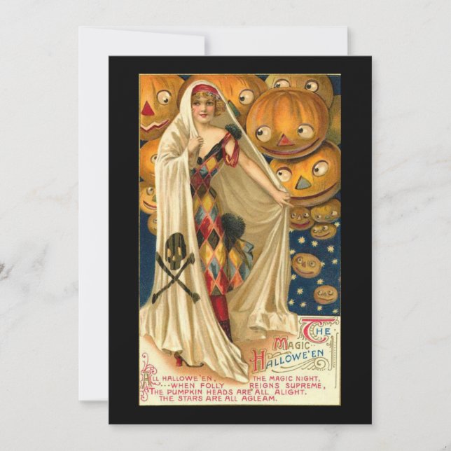 Harlequin Lady Flat Halloween Card Dankeskarte (Vorderseite)