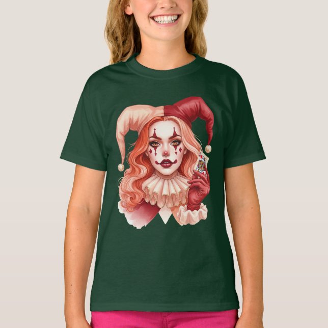 Harlequin mit Spielkarte T-Shirt (Vorderseite)