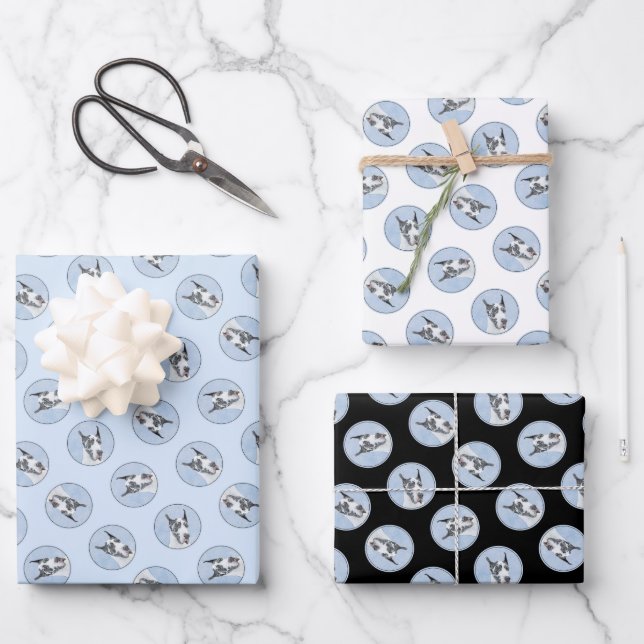 Harlequin Original Dog Art Geschenkpapier Set (Vorderseite)