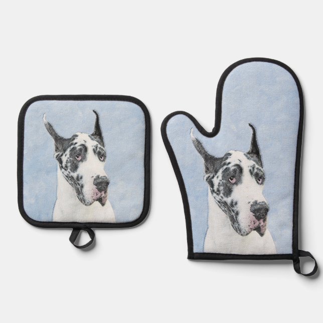 Harlequin Original Dog Art Ofenhandschuh & Topflappen-Set (Vorderseite)