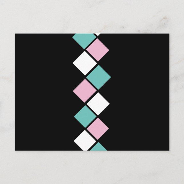 Harlequin Postcard (Schwarz, Aqua & Rosa) Feiertagspostkarte (Vorderseite)