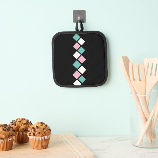 Harlequin Pot Holder (Schwarz, Aqua & Pink) Topflappen (Insitu (Hängend))