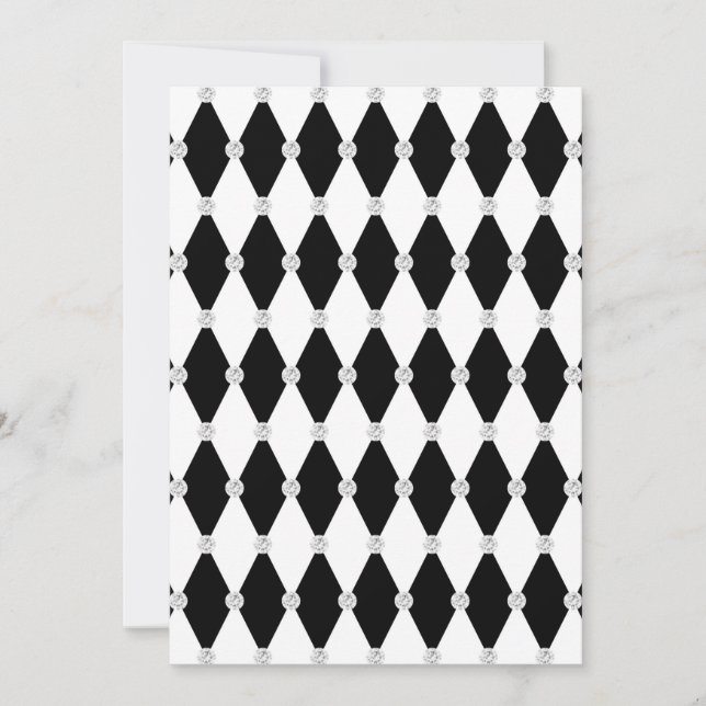 Harlequin Schwarz-weiß Rhombus Diamantform Einladung (Vorderseite)