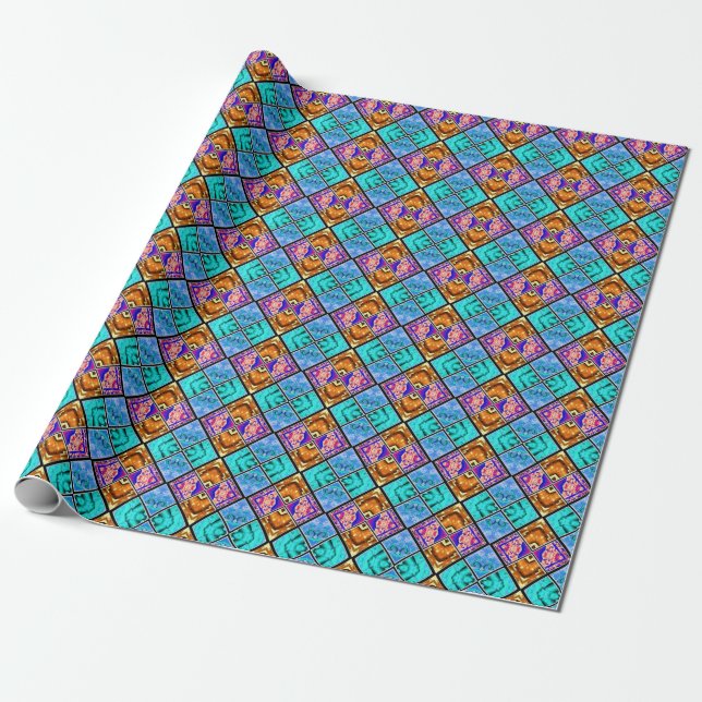 Harlequin Tiles Azure Bronze Amethyst Geschenkpapier (Ungerollt)