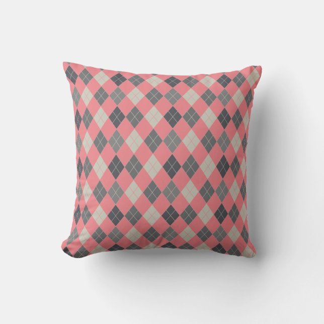 Harlequin Triangle Gray Apricot Pattern Cushion Kissen (Vorderseite)