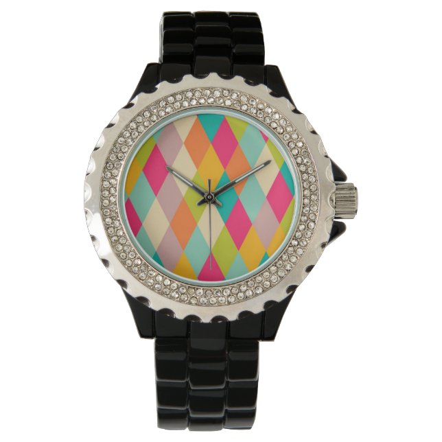 Harlequin-Vintages Muster Armbanduhr (Vorderseite)