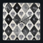 Harlequin with All-Seeings Eyes Wall Clock Quadratische Wanduhr<br><div class="desc">Harlequin pattern became popular in the 1960's for clothing. And the sacred heart is one of the most enduring symbols in both religious iconography and tattoo culture. Originally rooted in Christian devotion, the sacred heart has traveled far beyond the church to become a motif of resilience, protection, and personal identity...</div>