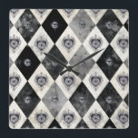 Harlequin with All-Seeings Eyes Wall Clock Quadratische Wanduhr<br><div class="desc">Harlequin pattern became popular in the 1960's for clothing. And the sacred heart is one of the most enduring symbols in both religious iconography and tattoo culture. Originally rooted in Christian devotion, the sacred heart has traveled far beyond the church to become a motif of resilience, protection, and personal identity...</div>