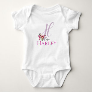 Harley Name Reveal Floral Letter H Girl Whimsical Baby Strampler