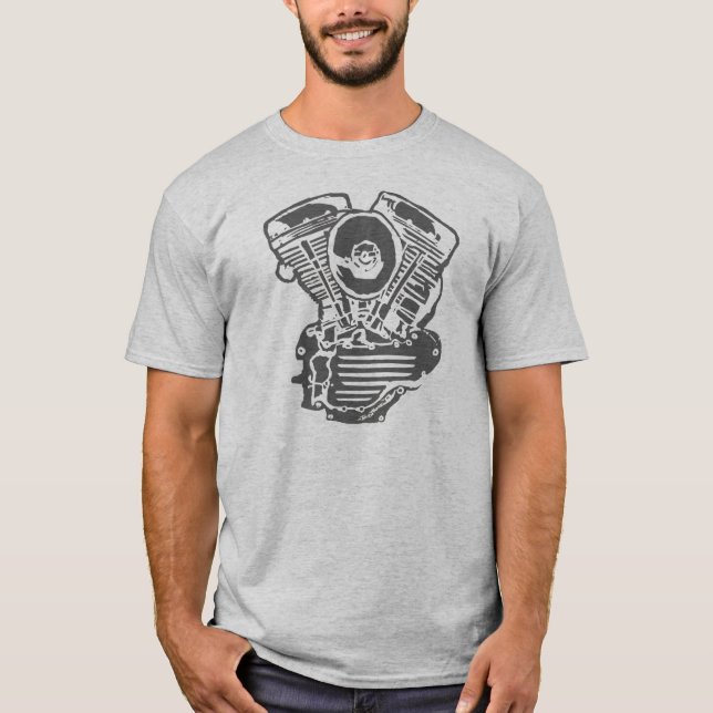 Harley Panhead Motor-Zeichnen T-Shirt (Vorderseite)