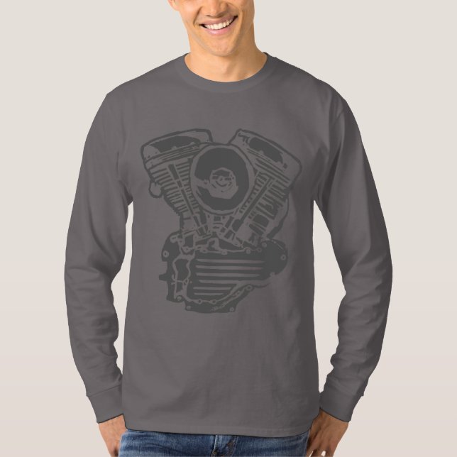 Harley Panhead Motor-Zeichnen T-Shirt (Vorderseite)