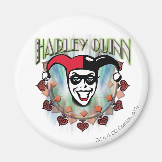 Harley Quinn - Gesicht und Logo Magnet (Vorne)