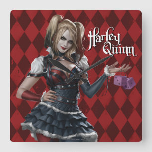 Harley Quinn mit Fuzzy Dice Quadratische Wanduhr