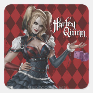 Harley Quinn mit Fuzzy Dice Quadratischer Aufkleber