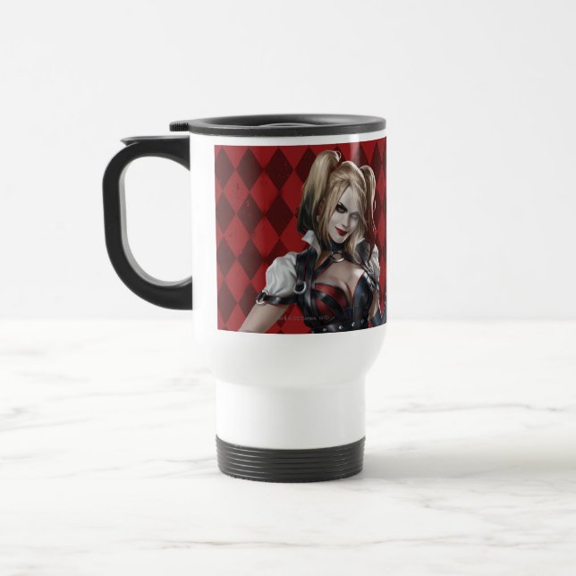 Harley Quinn mit Fuzzy Dice Reisebecher (Links)