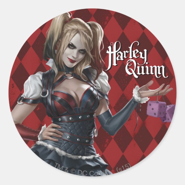 Harley Quinn mit Fuzzy Dice Runder Aufkleber (Vorderseite)