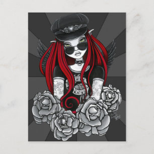 Harley Red Tattoo Biker Rose Angel Carte postale