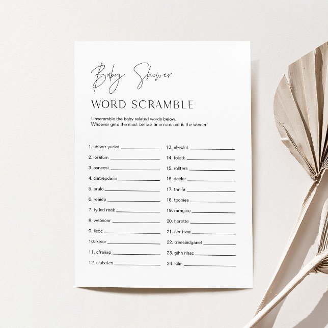 HARLOW Baby Word Scramble Baby shower Carte de jeu (Créateur téléchargé)