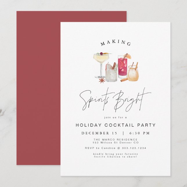 HARLOW Modern Holiday Cocktail Weihnachten Party Einladung (Vorne/Hinten)