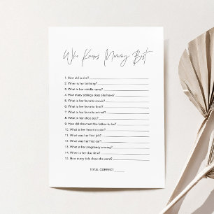 HARLOW Wer Mommy Best Baby Shower Game Card kennt Einladung