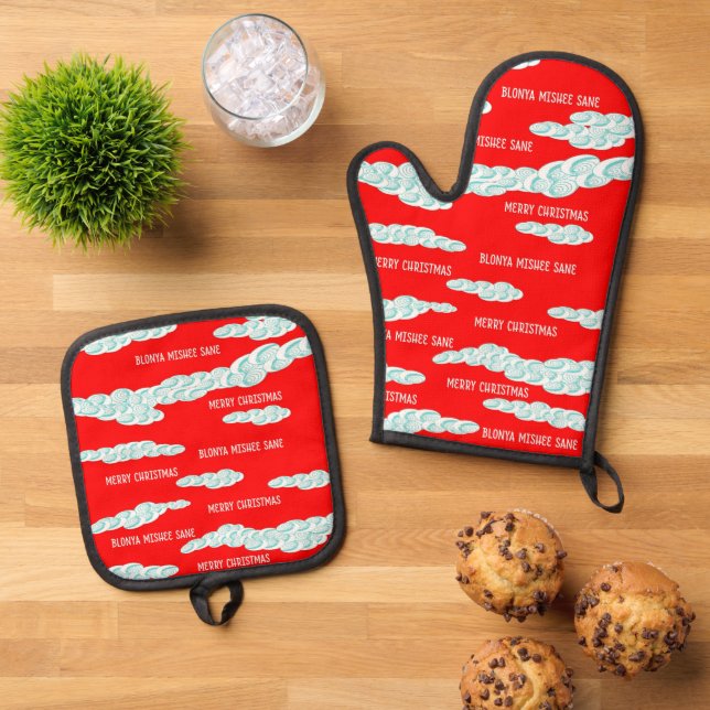 Harmattan Christmas Fog Oven Mitt and Pot Holders Ofenhandschuh & Topflappen-Set (Oben Unten)