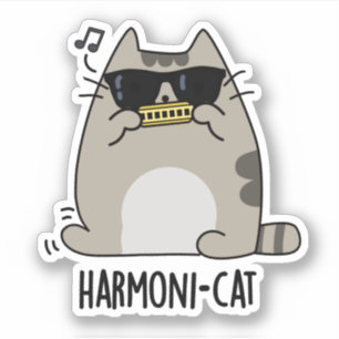 Harmoni-cat Funny Harmonica Cat Pun Aufkleber