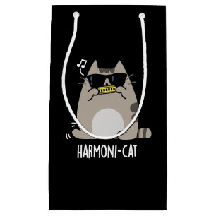 Harmoni-cat Funny Harmonica Cat Pun Dark BG Kleine Geschenktüte
