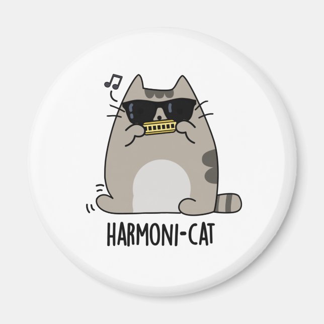 Harmoni-cat Funny Harmonica Cat Pun Magnet (Vorne)