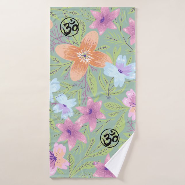 Harmonic Blossoms: Floral Design with OM Symbols Badhandtuch Set (Badehandtuch)