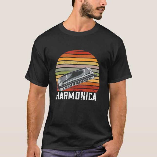 Harmonica Blues Music Retro Musician French Harp P T-Shirt (Vorderseite)