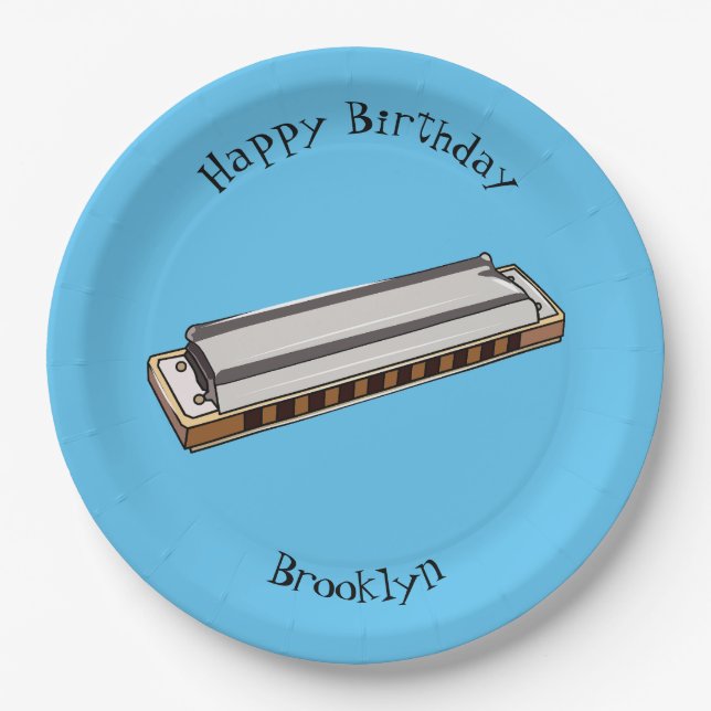 Harmonica Cartoon Illustration Pappteller (Vorderseite)
