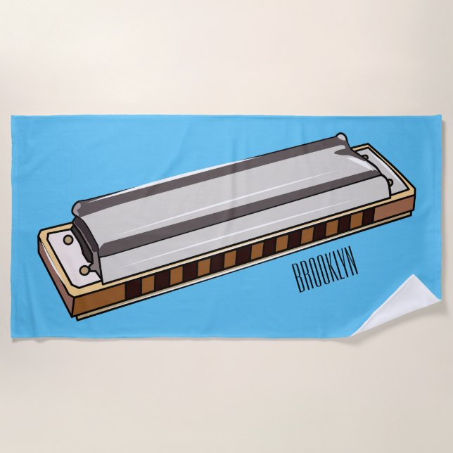 Harmonica Cartoon Illustration Strandtuch (Vorderseite)