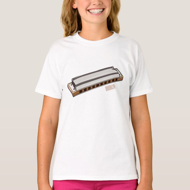 Harmonica Cartoon Illustration T-Shirt (Vorderseite)