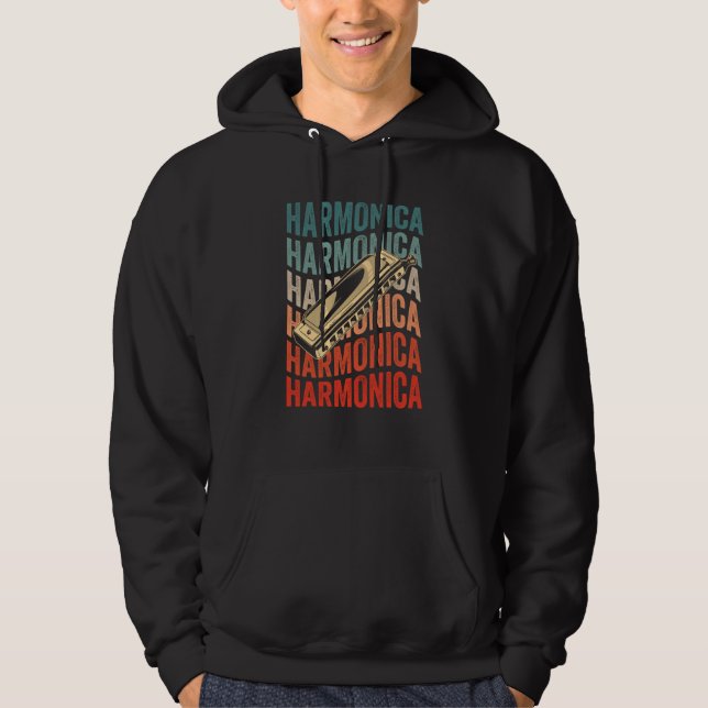 Harmonica Retro Harmonicist Harp Player Hoodie (Vorderseite)