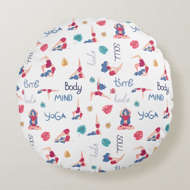 Harmonie & Balance - Yoga Themed Rundes Kissen (Vorderseite)