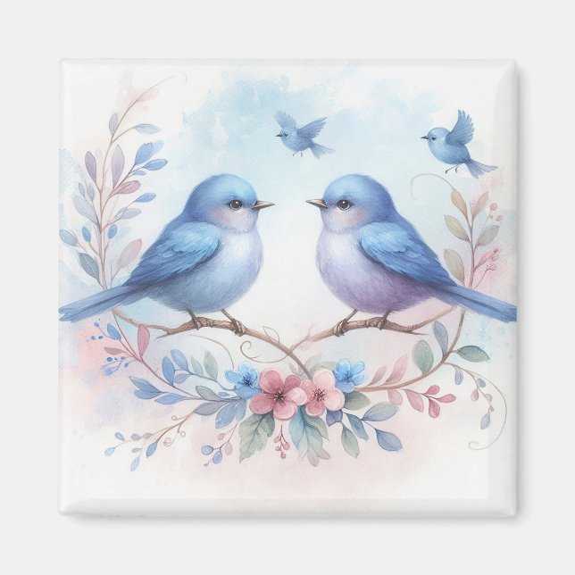 Harmonie de Bluebird sur un aimant à perches flora (Devant)