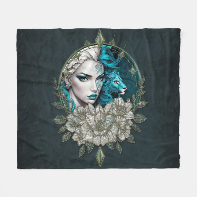 Harmonie der Elemente, die Frau mit dem Löwen. Fleecedecke (Vorderseite (Horizontal))