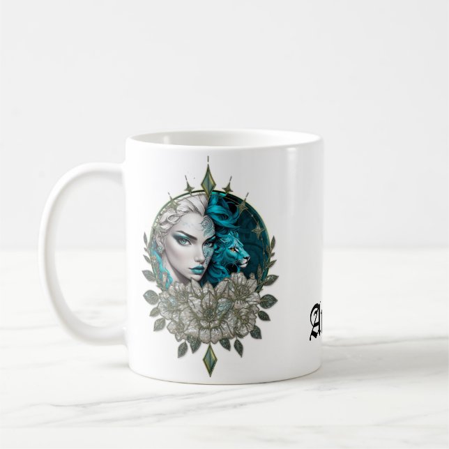 Harmonie der Elemente, die Frau mit dem Löwen. Kaffeetasse (Links)