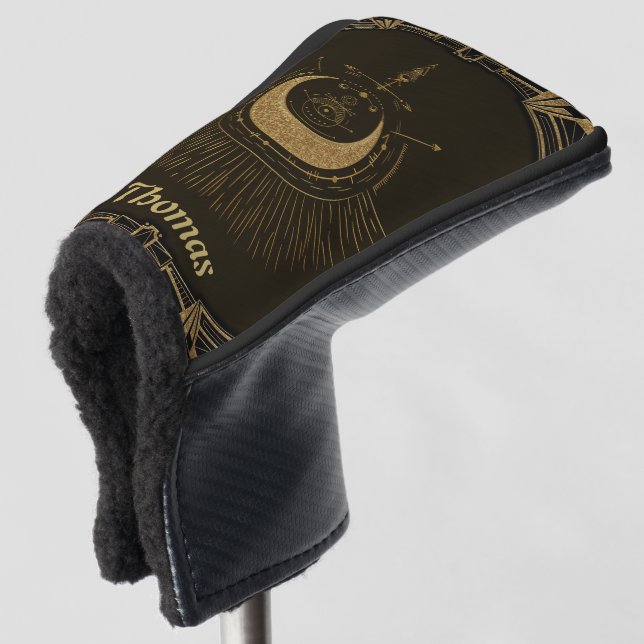 Harmonie der Elemente: Mond, Gold und Geometrie. Golf Headcover (3/4 Vorderseite)