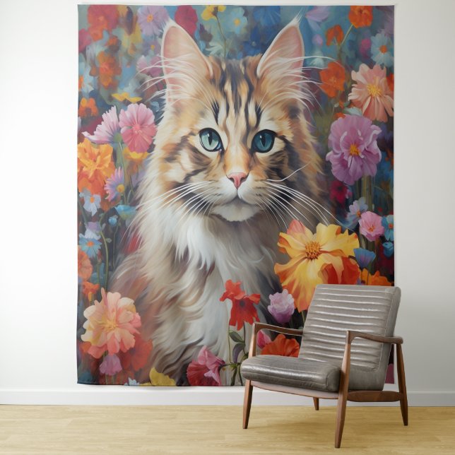 Harmonie der Flüsterlinge: Katzenblossom Blumenban Wandteppich (Beispiel)