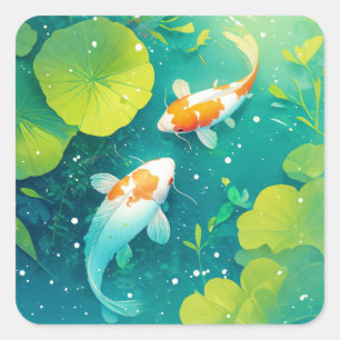 Harmonie der Koi-Fische in ruhigen Gewässern Quadratischer Aufkleber