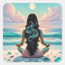 Harmonie der Meditation am Strand Quadratischer Aufkleber