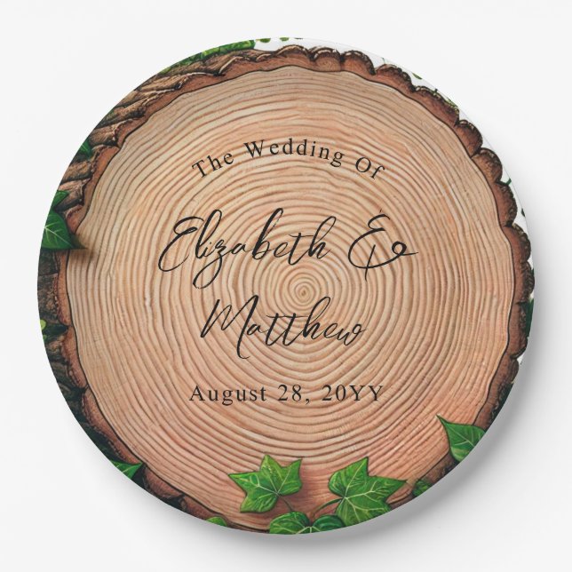 Harmonie der Wälder: Hochzeit von Holz und Grün Pappteller (Vorderseite)