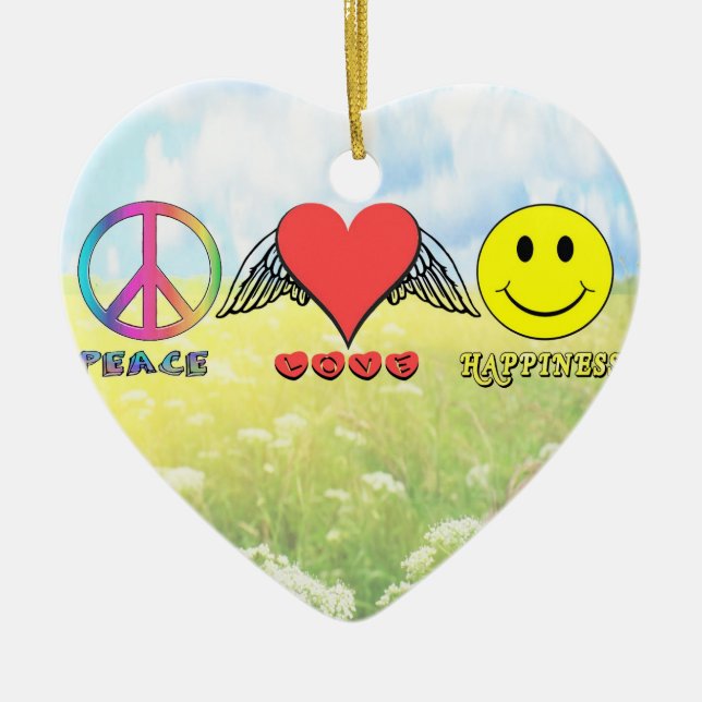 Harmonie - Ihnen Frieden, Liebe und Glück Keramik Ornament (Vorne)